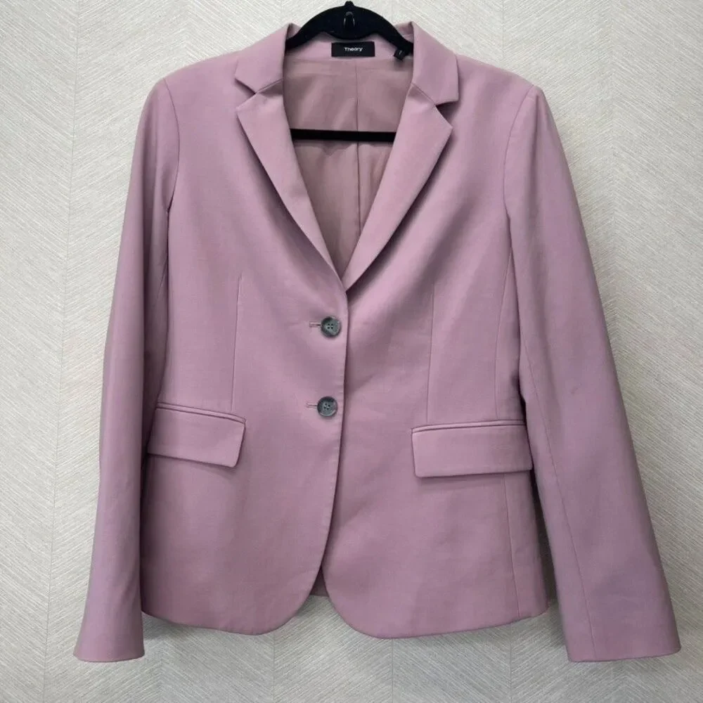 Theory Carissa Stretch Classic Dusty Lilac Two Button Suit Blazer Womens Size 6 - Picture 5 of 16